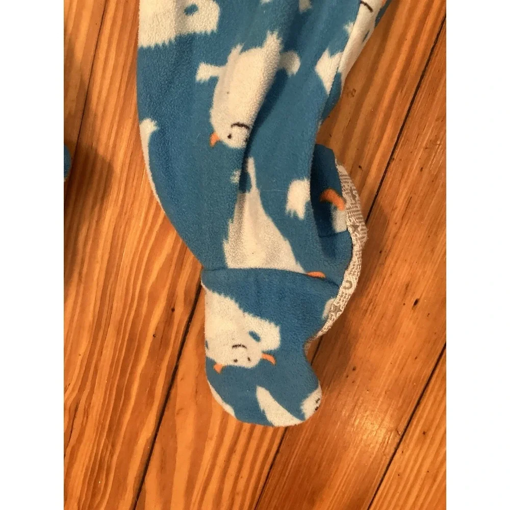 2 Carter's Pj's Boys Sz 4‎ Blue Polar Bear Moose Fleece Footie PJs